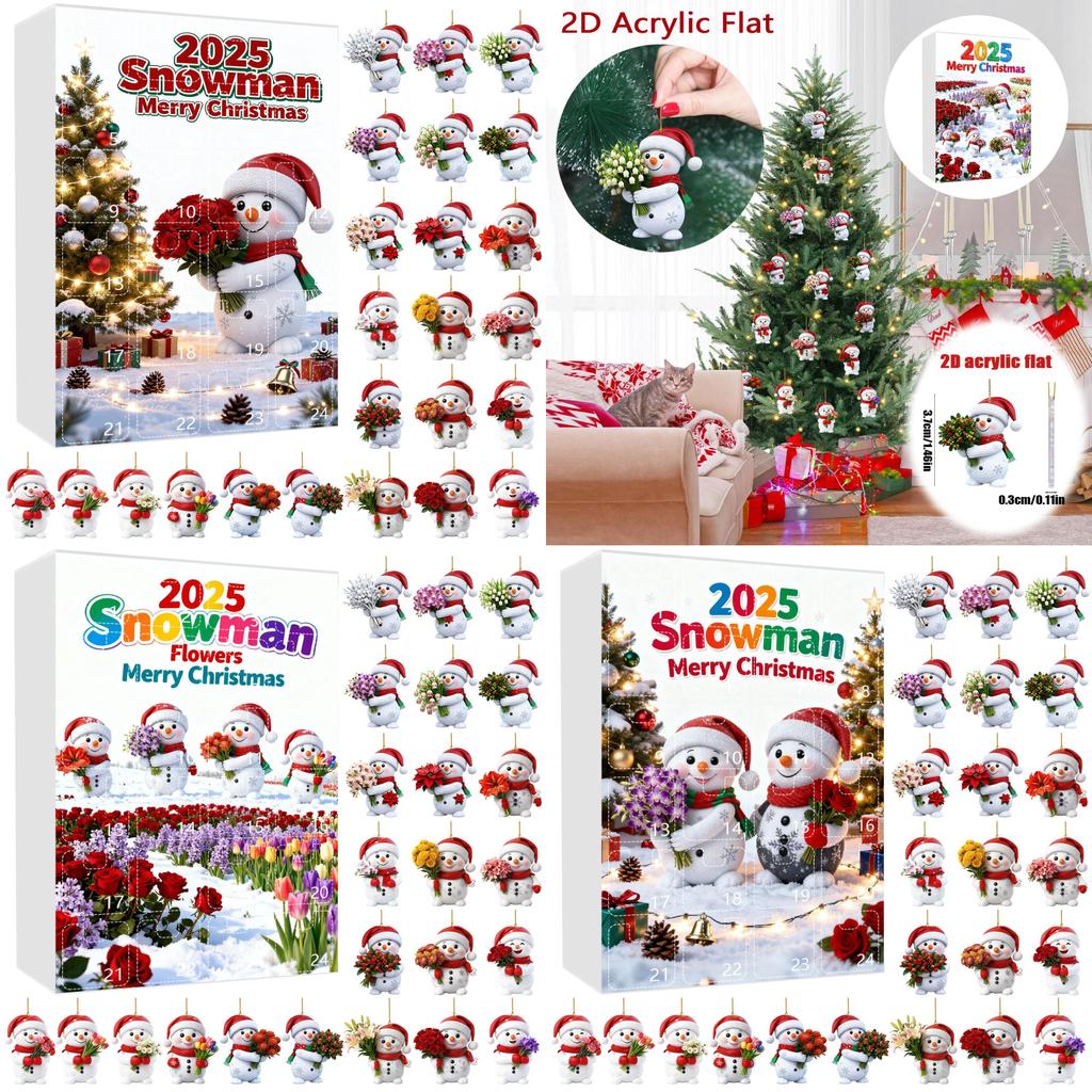 Christmas Countdown Calendar With Snowman Acrylic Ornaments For Holiday Gift Exchange