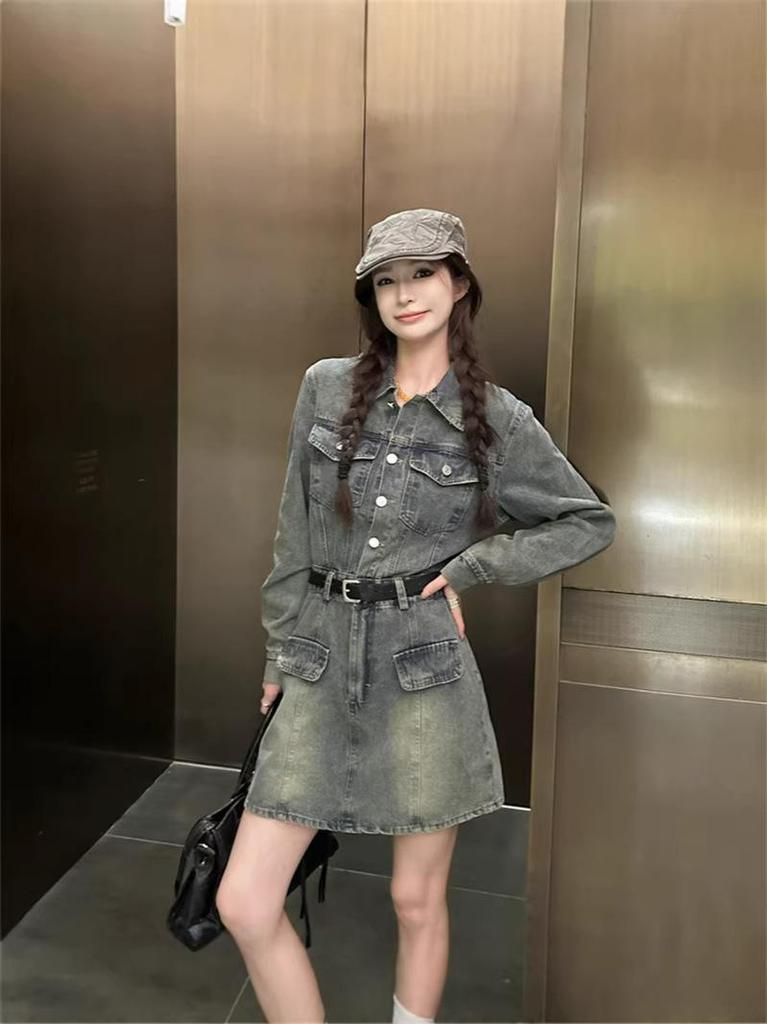 French Spicy Girl 2026 Retro Denim Slimming Jumpsuit-Skirt for Women