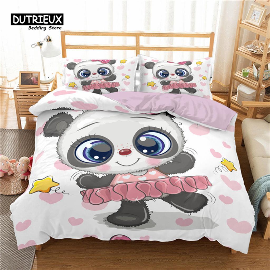 Kreslený Roztomilý Panda Prikrývka Twin Pre Chlapcov Dievčatá Deti Tínedžerov Mäkká Zvieracia Tématika Panda Posteľná Súprava s Obliečkami na Vankúše Dekorácia Spálne