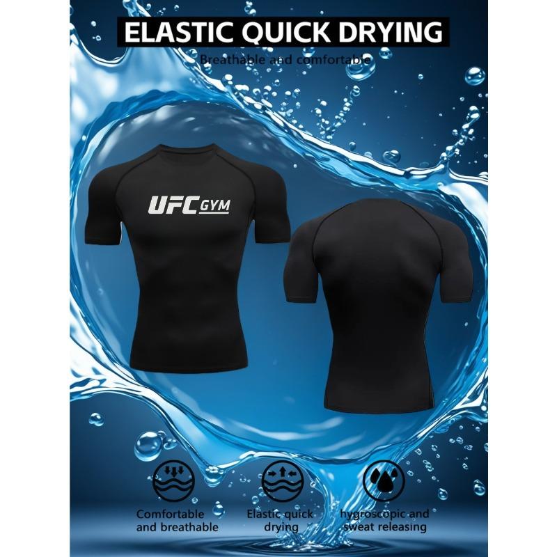 Men's Compression Shirt Quick Dry Gray Gym T-Shirt UFC GYM Print Workout Sportswear