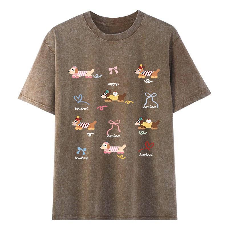 Women s Washed Distressed Short-Sleeve American Retro Heavyweight Cotton T-Shirt Medium