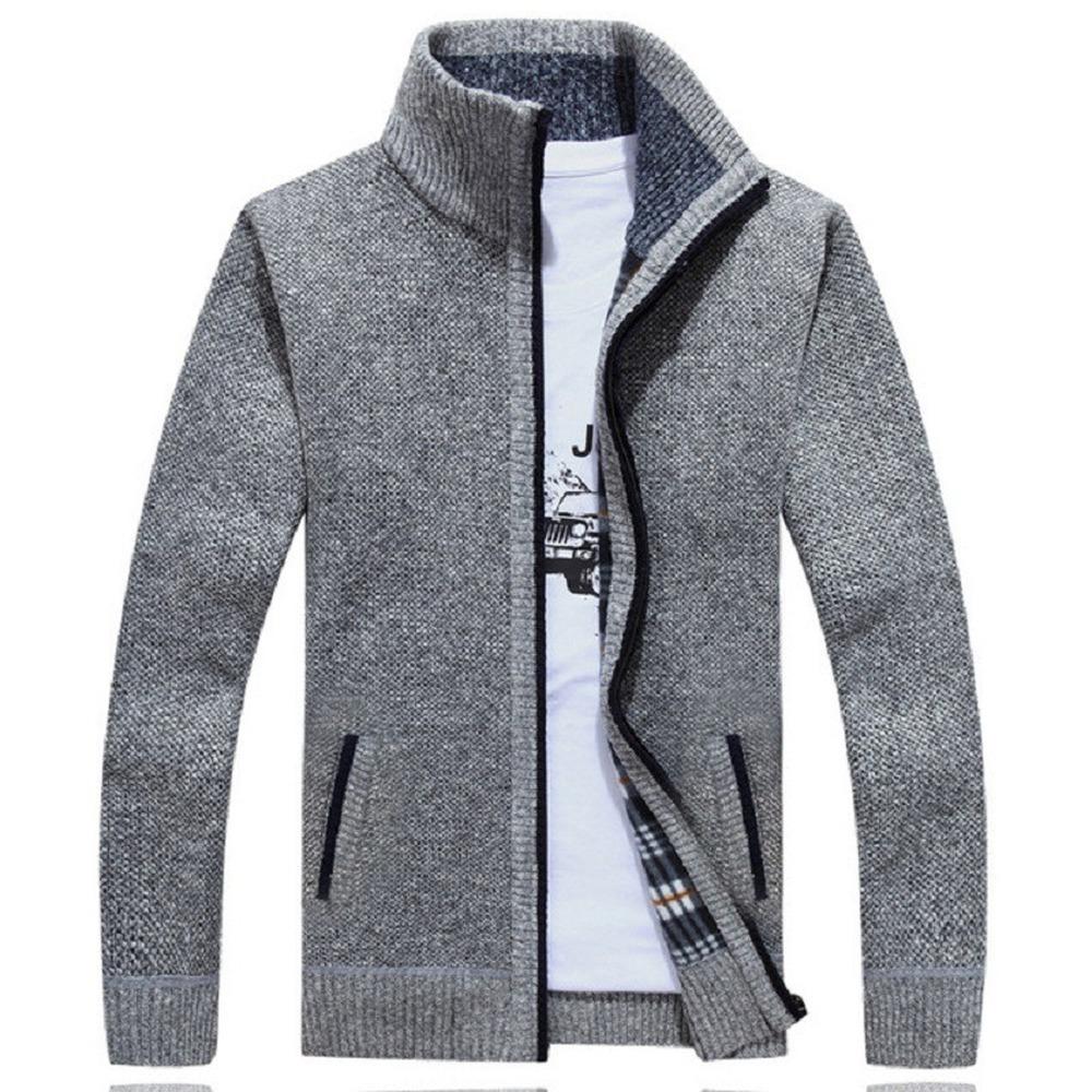 Cappotto Maglione Lavorato a Maglia Invernale Spesso da Uomo Cardigan Manica Lunga Pile Zip Intera Maschile Casual Taglie Forti Abbigliamento per Autunno