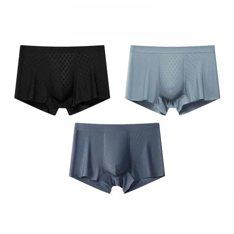 3pcs Summer Thin Ice Silk Men's Underwear Men's Flat Corner Pants with Mesh One Piece Breathable Thin Quick Drying Boxer Brief