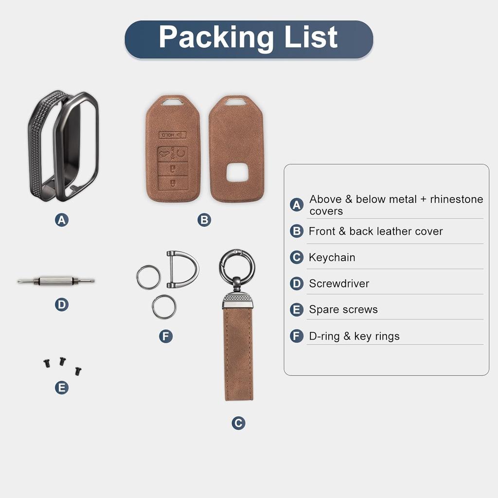 YO&YOYE Compatible with Honda Key Fob Cover with Keychain Leather Key Case Protector for Honda Accord Civic CRV Pilot HRV Odyssey Ridgeline Passport