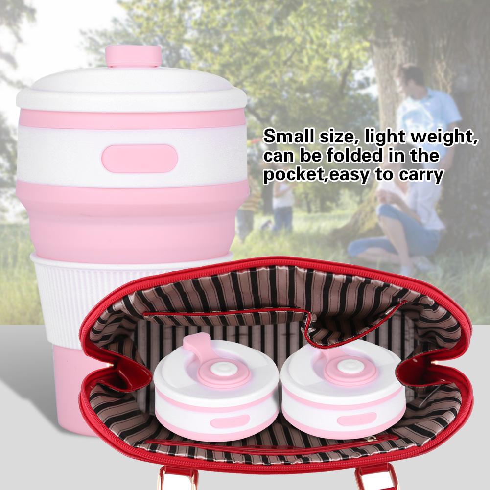 500ml Silicone Collapsible Coffee Cup Portable Teacup Water Cups Mug for Indoor Outdoor Pink