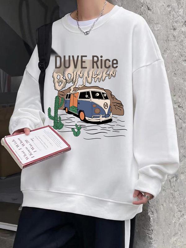 Men's American Trendy Crewneck Pullover Hoodie - Autumn High Street Print, Loose Fit, Lazy Style Long Sleeve Top