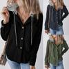 Dames Effen Knopen Capuchon Lange Mouwen Casual Sweatshirt Jas