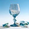Spiral Cup Handle Wine Glass with Gradient Blue-Green Tone Unique Wave Texture Design Handheld Spiral Wine Cup