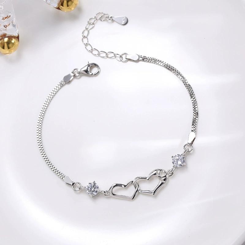 JewelryTop  Sterling  Classic Crystal Heart Bracelets Charms for Women Fashion Party Wedding Jewelry Gifts