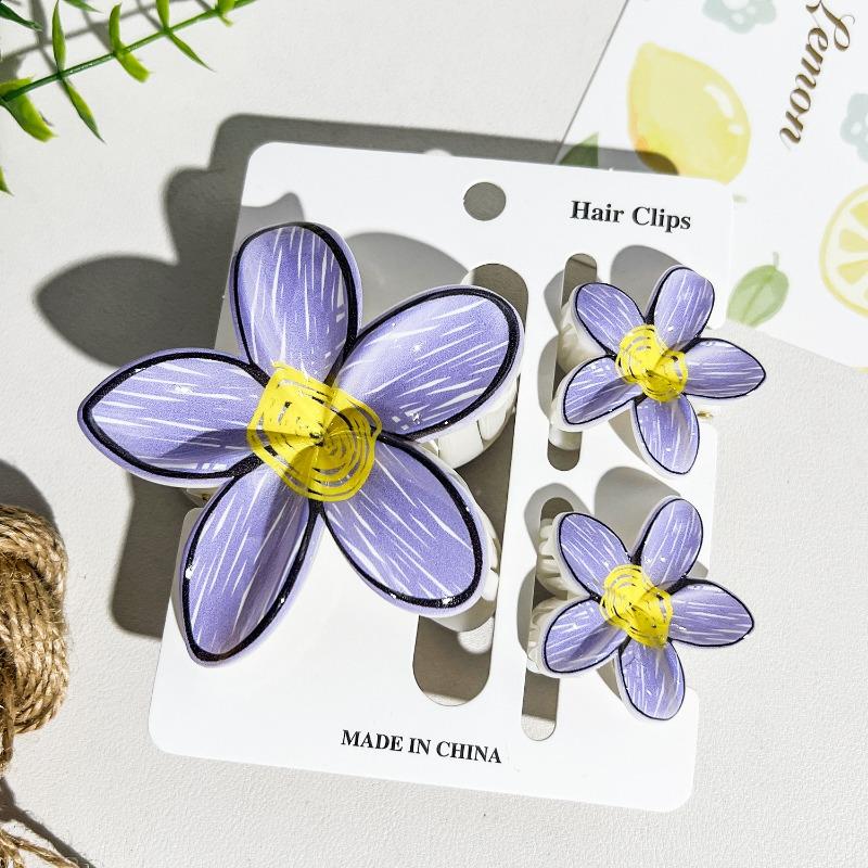 Printed Flower Clip Set High-end Seaside Vacation Flower Hair Clip Shark Clip Hair Accessory