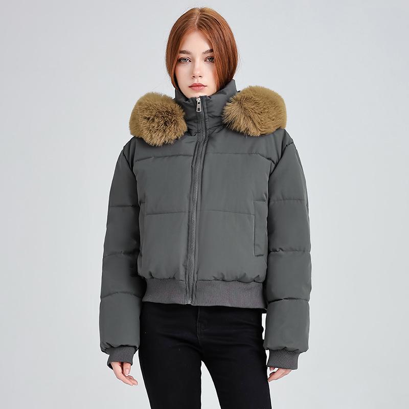 Designed Hooded Fur Collar Cotton Coat for Women Winter New Thickened Short Bread Coat