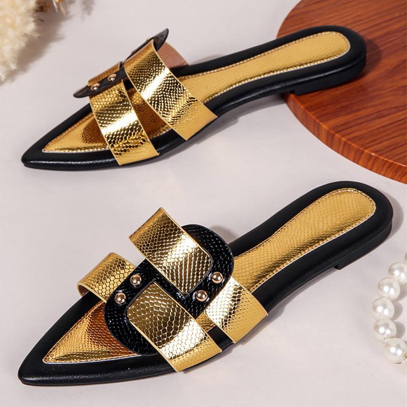 Fashion 2025 Summer New Flat Slippers Women Sexy Pointed Toe Open Toe Slide Sandals Light Cozy Non-slip Beach Shoes Sandalias De Mujer