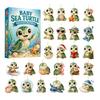 Christmas Advent Calendar Ocean Animal Calendar,24Pcs Acrylic 2D Ornament Set with Turtle Penguin Shell Fish Decor Sea Turtle/Shell/Fish/Penguin/Shark