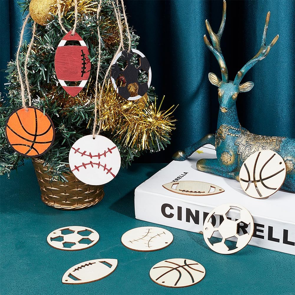 

NBEADS 40 шт. Тема спортивного мяча Незаконченная деревянная вырезка, Незаконченные деревянные детали Деревянные заготовки для рукоделия Вырезанные деревянные подвески для украшения DIY