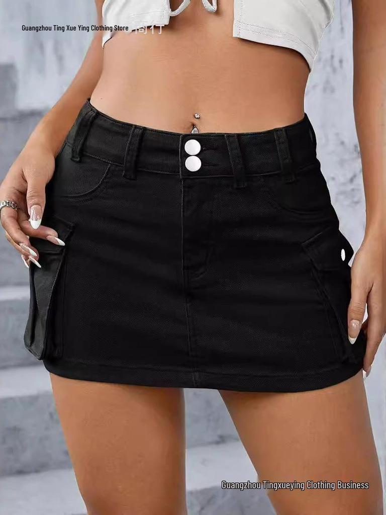 European & American Style Autumn Low-Waist Slim Fit Hip-Hugging Solid Color Skirt for Women