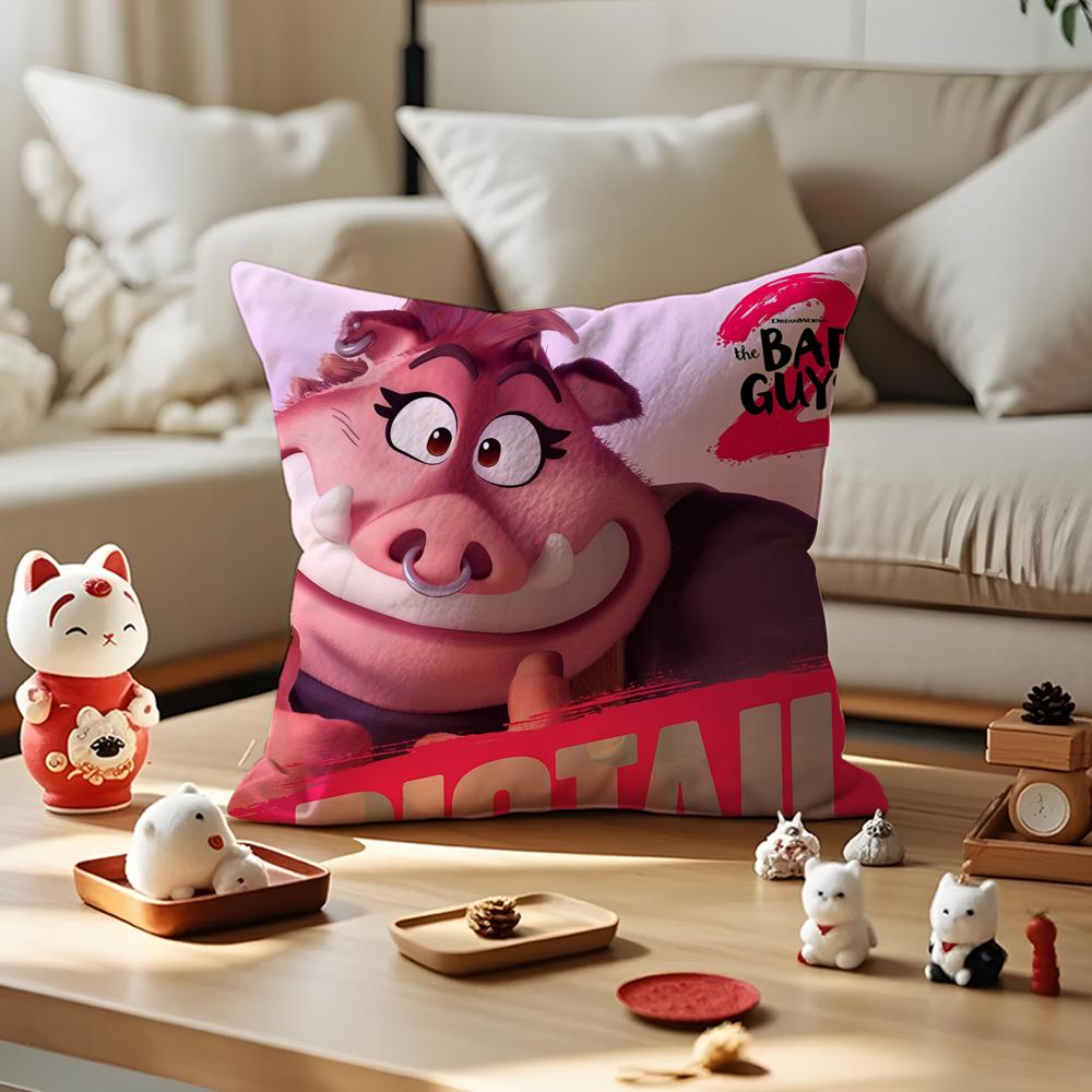 Cartoon TThe Bad Guys  Cushion Cover Silky Short Plush with Invisible Zipper Dustproof Sofa Pillow Cover for Home Decor
