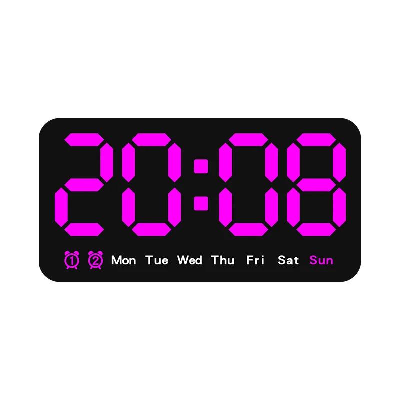 Voice Control Digital Wall Clock Temperature Date Week DST Table Clock 12/24H Dual Alarm Wall-mounted Large Display LED Clock