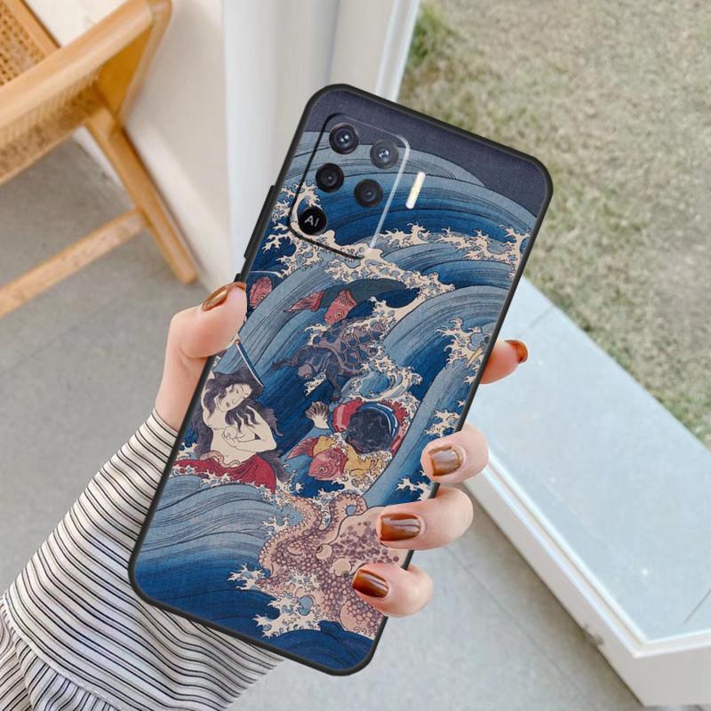 Japanese Pub Wave Anime Art Case For Oppo A60 A80 A40 A17 A57 A77 A74 A54 A94 A78 A98 A18 A38 A58 A96 A76 A16 A15 A5 Pro