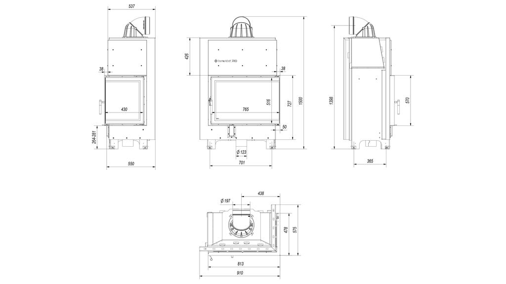 Steel Fireplace KRATKI MBA Right 17 kW Ø 200 Lift-up Black Thermotec