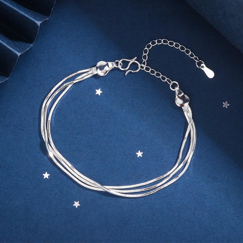925 Silver Multi Layer Coil Bracelets for Women Girls Simple Design Snake Chain Bangles Fashion Party Jewelry Gifts