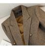Women's Coffee-Colored Wool Blend Suit Jacket - Winter 2025, Padded, Thick, Loose Fit, Large Size.