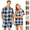 Couple Matching Pajama Set Short Sleeve Button Down Sleepwear Set with Shorts Soft Casual Loungewear S To XXXXL