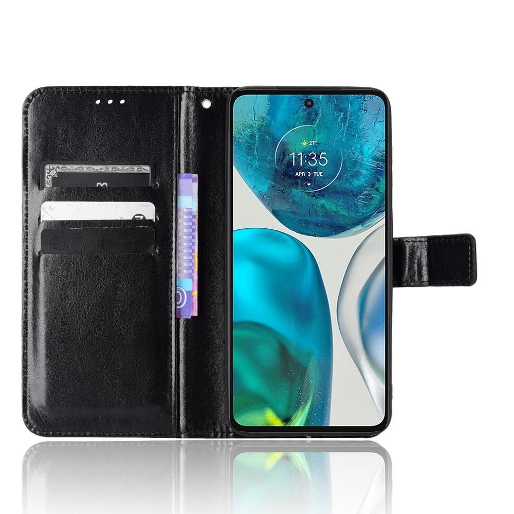 

Crazy Horse Texture Phone Case for Motorola Moto G52 4G/G82 5G,Bump Proof PU Leather Stand Wallet Flip Cover Black