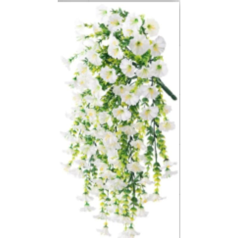Artificial Hanging Flowers Plants Faux Silk Purple Morning Glory Long Vines UV Resistant Realistic for Garden Balcony Decor