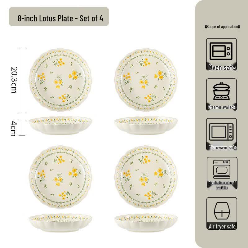 KANGMO 8-inch Ceramic Floral Dinner Plates
