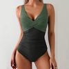 Women Swimsuit Fashionable Patchwork Design V Neck Ruched Bodysuit Bathing Suit for Beach Pool Vacation