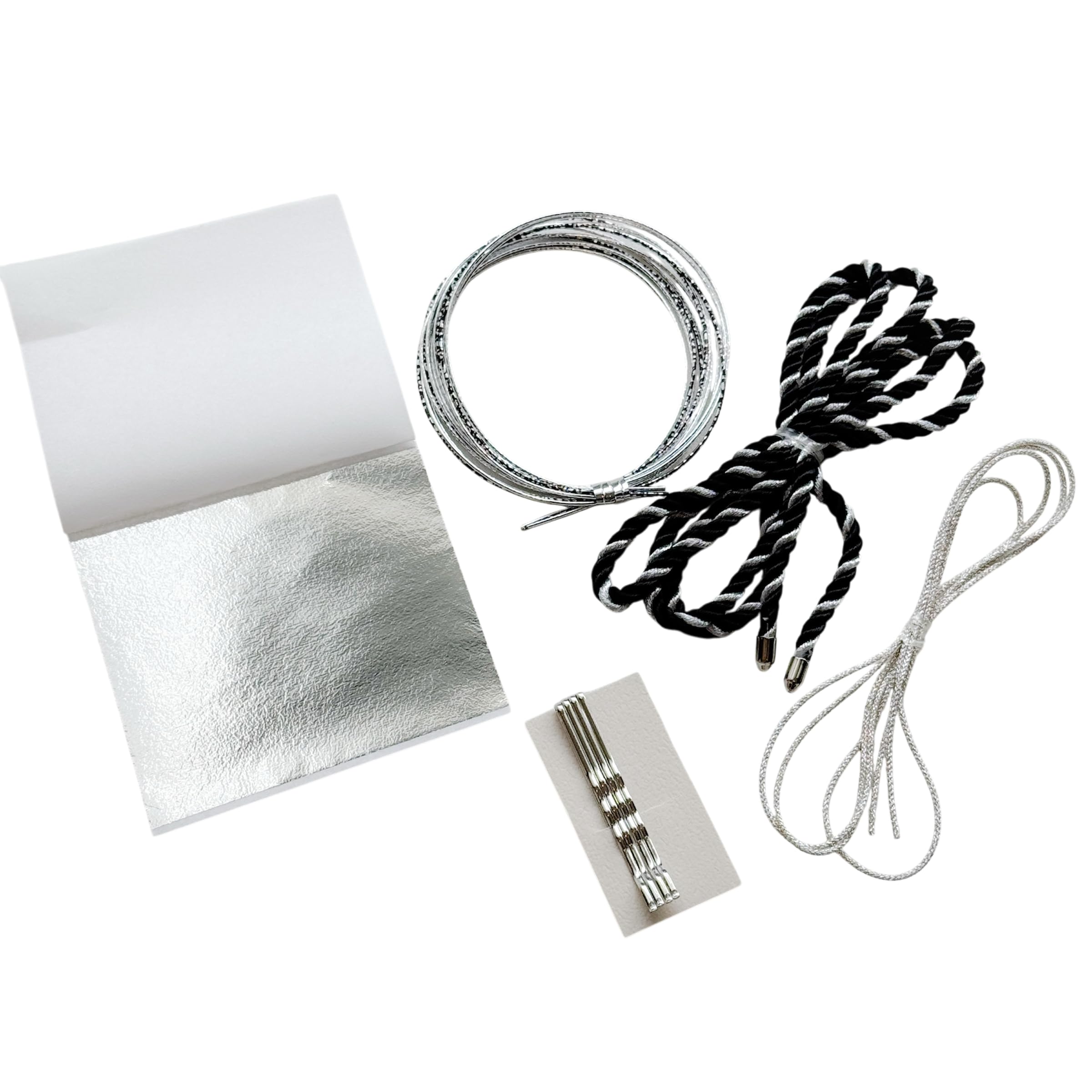 

Hani. Japanese-style hair ornament, black and silver, braided cord, silver pin, silver foil, mizuhiki (decorative cord), suitable for Coming-of-Age