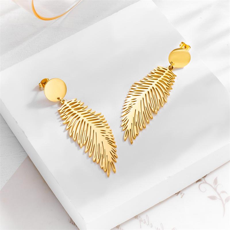 Elegant And Beautiful Feather Decorative Stainless Steel Earrings Jewelry Is Perfect For Daily Dressing And Matching Gifts