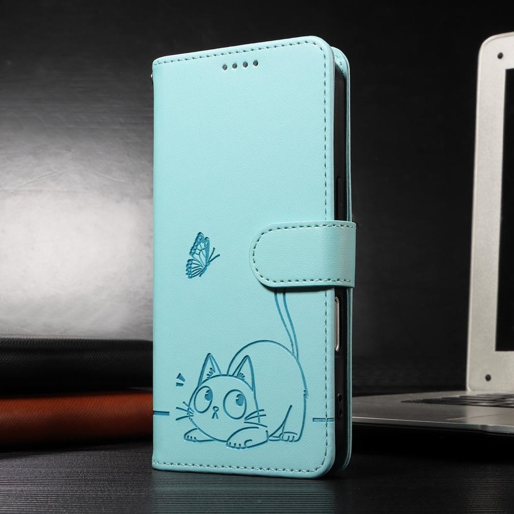 Magnetic Leather Wallet Case for Samsung Galaxy A05 A05S A06 A12 A13 A14 A22 A23 A24 A25 4G 5G | Cat & Butterfly Embossed Design