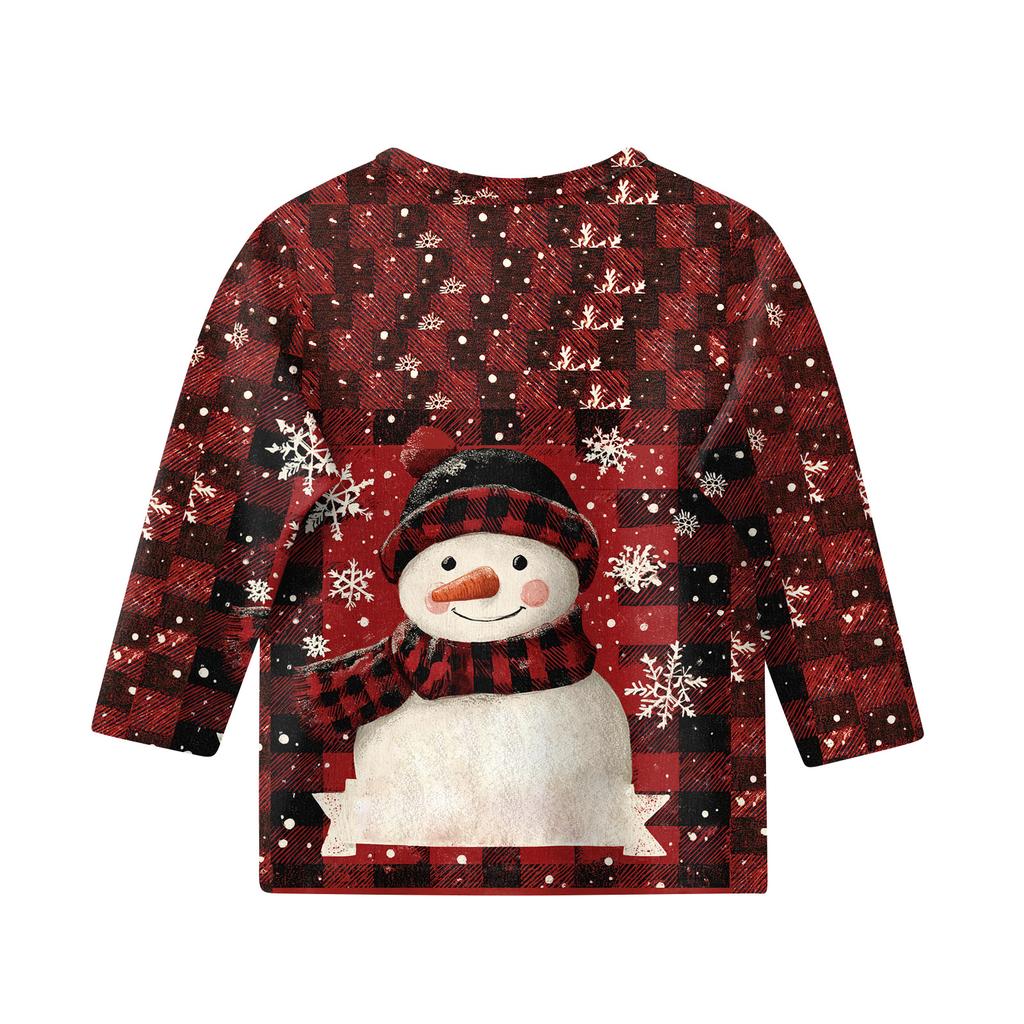 Christmas Day Print Tops For Youth Girls 4-11 Years Round Neck 3/4 Sleeves T-Shirts Trendy Tops Outfit Tees