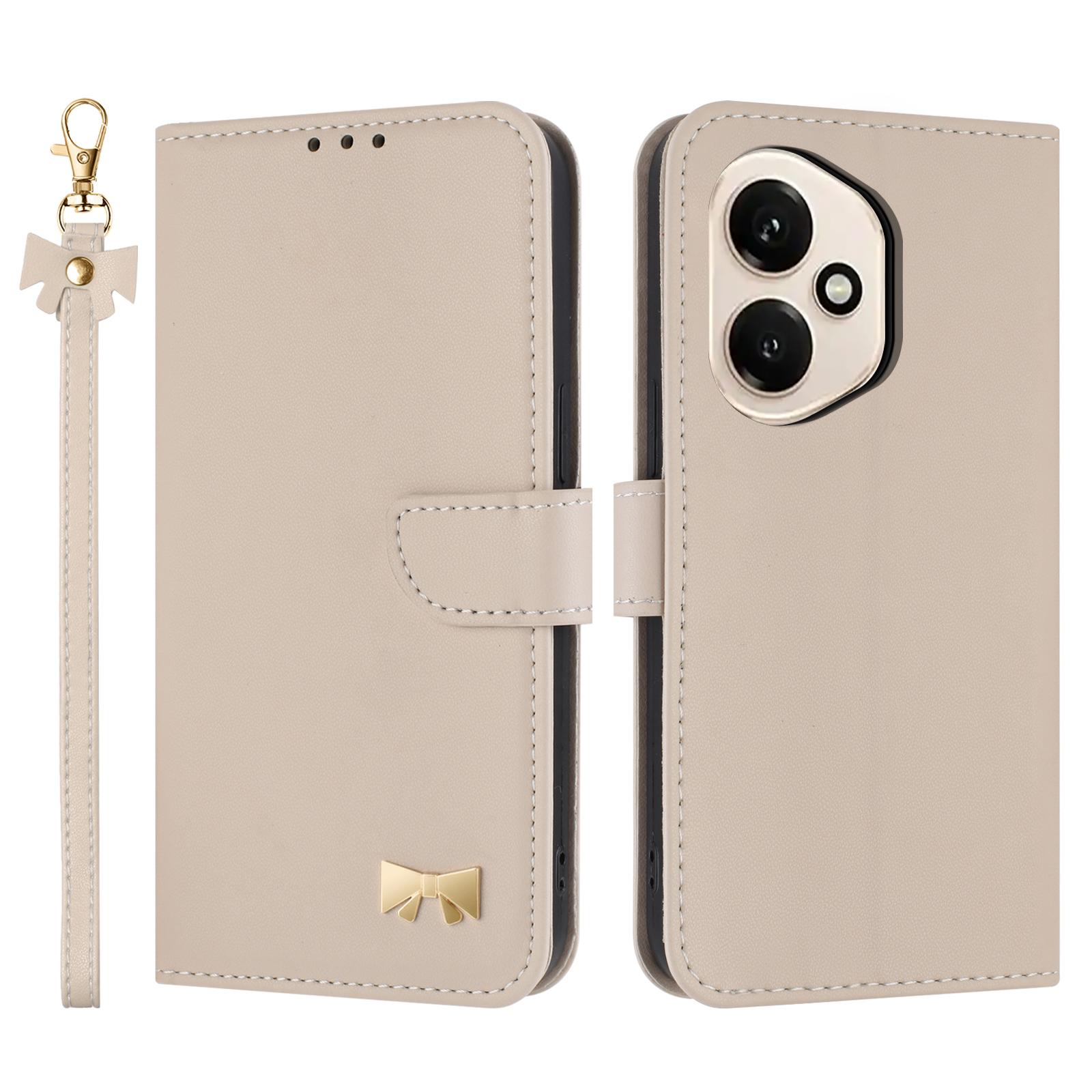 

For Honor 400 5G (Global) Case Bowknot Decor Wallet Leather Phone Cover with Wrist Strap Khaki
