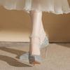 Fashion Women New Wedding Crystal Sequins Pumps Women Party Wedding Bling Glitter High Heels Shoes Ladies High Heels Pearl Chains Shoes