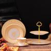 Elegant European Style Bone China Two-Tier Afternoon Tea Stand with Gold Mosaic Design