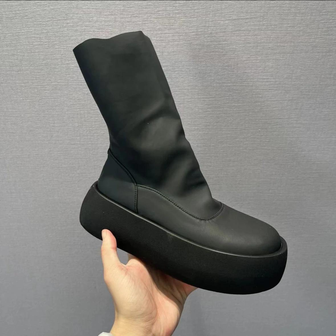 

Осень 2025, минималистичный стиль, модель с подиума, ботильоны-сигареты, на одной педали, тонкие ботинки могут быть солеными и сладкими, корейская версия эластичных ботинок на толстой подошве 35 чёрный