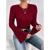 Hot Sale Round Neck Flared Sleeve Burgundy T-Shirt Autumn Winter Elegant Commuting Versatile Top