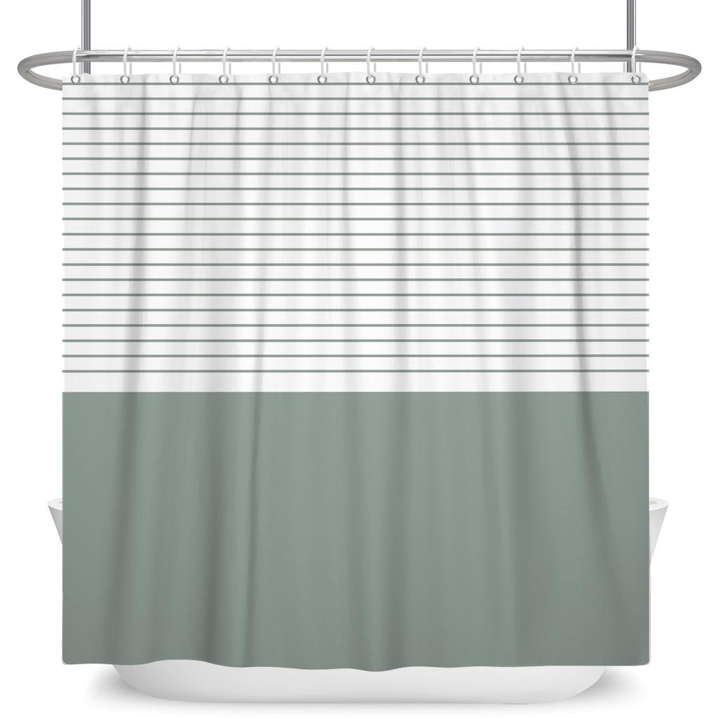 Minimalist Striped Shower Curtain Modern Color Block Gradient Design Waterproof Bath Curtain Bathroom Decor Polyester With Hooks