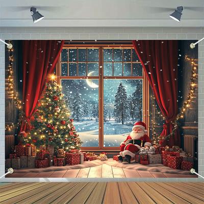 1 Weihnachtsszene Hintergrund - Winterwunderland des Weihnachtsmanns und der Bäume - Wanddekoration ohne Strom