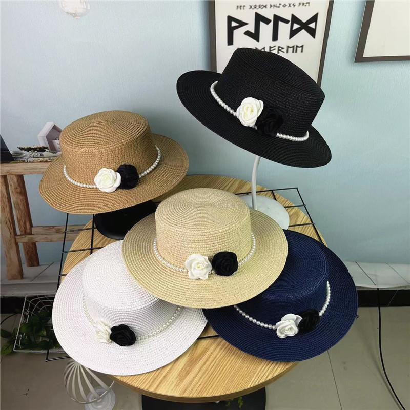 Xiaoxiangfeng flat top elegant straw hat women's spring and summer new beach hat flat brim sun protection wide edge shading versatile top hat tide