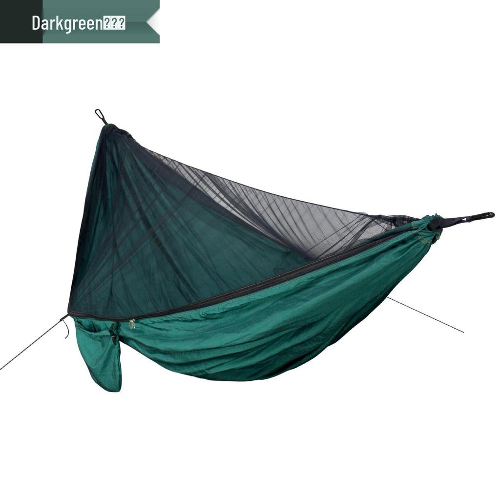 Automatic Quick-Open Dark Green Outdoor Nylon Hammock with Mosquito Net