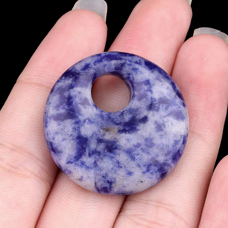 1pc 30mm Natural Stone Big Hole Beads Flat Round Pink Quartz Agate Crystal Bead For DIY Lucky Necklace Jewelry Making