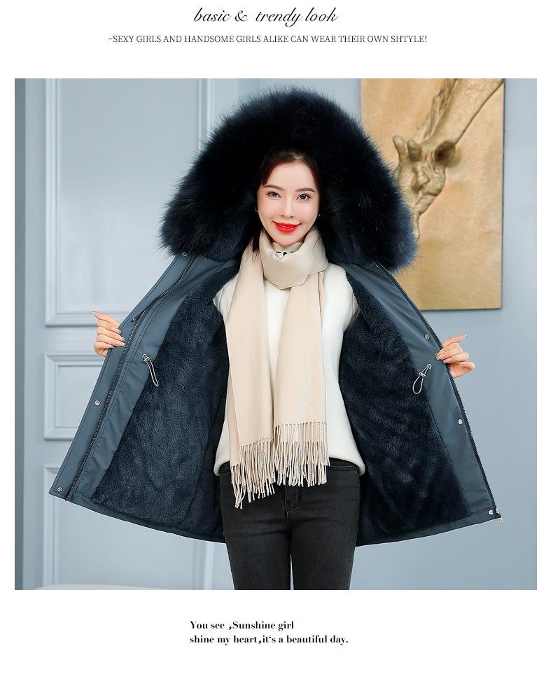 Women's Korean Style Oversized Hooded Parka with Fur Collar – Velvet Thickened for Autumn and Winter.