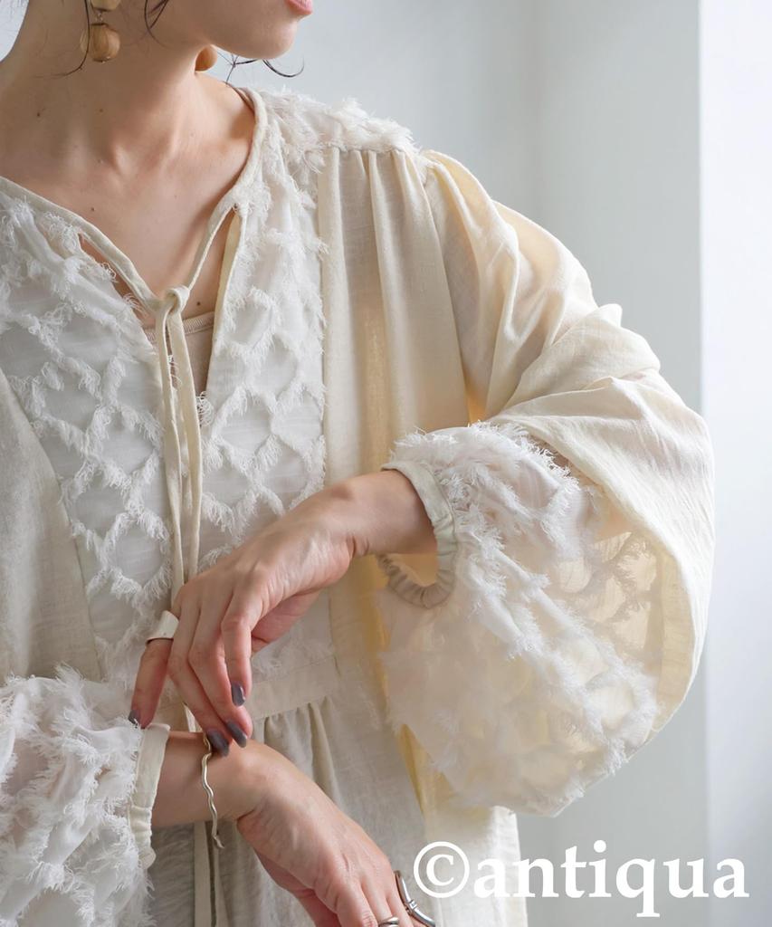 Antiqua Long Sleeve Gathered Dress One Size Natural Women's (PTR-00006), 01,