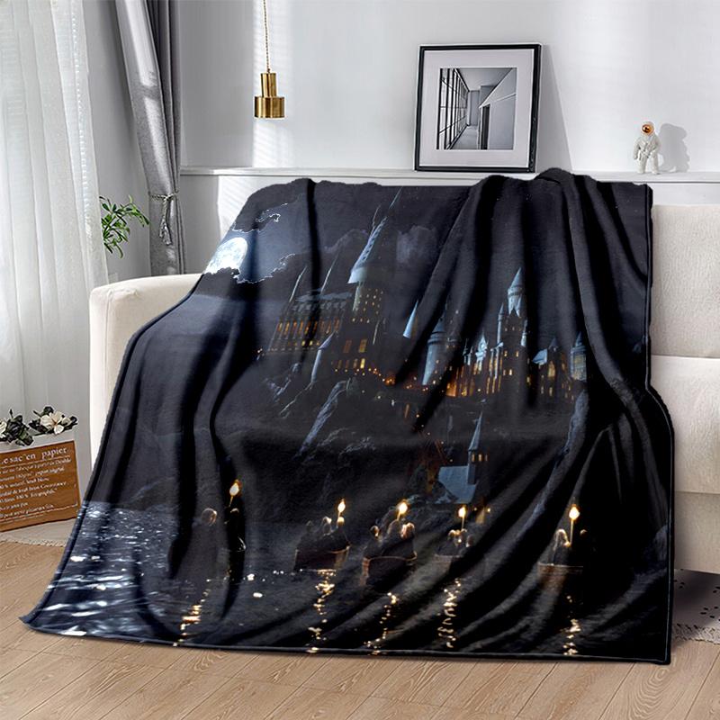 Hogwarts Castle Night Scene PosterPrint Blanket, Soft Blanket For Sofa Office Bed And Travelling Daughter Birthday Gift esj156