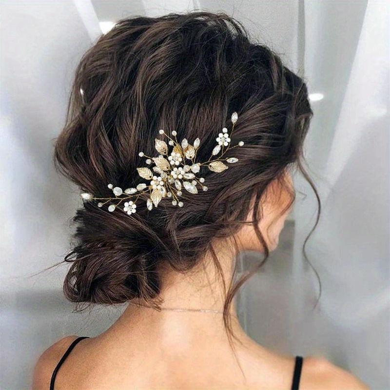 

1Pc Fashion Handmade Leaf Rhinestones + Artificial Pearls Hair Comb For Women Bride Hairbands Clip Wedding Hair золотистый