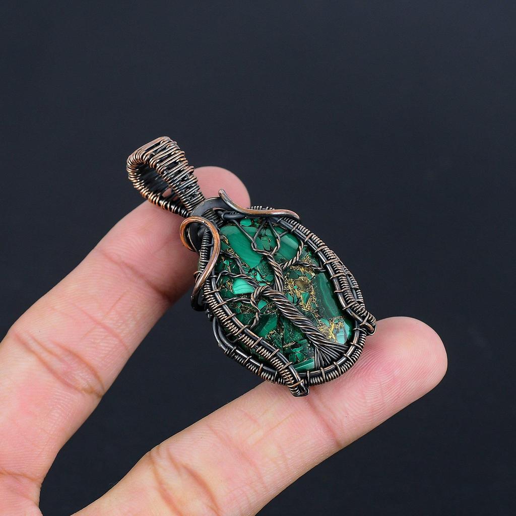 Copper Malachite Jewelry, 999 Copper Wire Wrapped Pendant Handmade Gemstone Jewelry, Gifts For Wife Brand New Pendant
