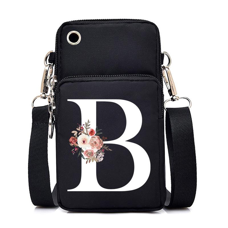 New Letter-printed Black Oblique Span Bag, Mobile Phone Bag, Light To Carry, Vertical Length and Width Change Bag
